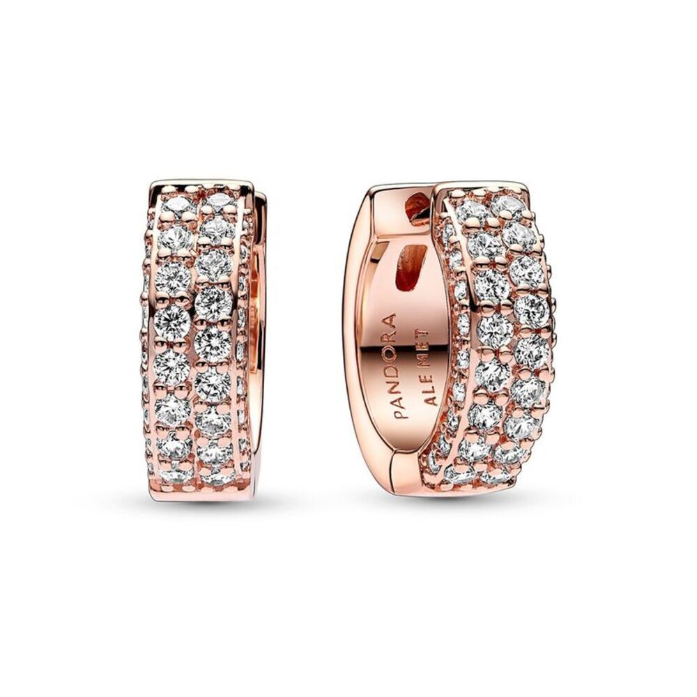 Pandora Timeless 14K Rose Gold Plated Cz Double-Row Hoop Earrings
